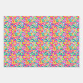 Blumenmuster in kräftigem Rosa, Blau, Orange & Gre Geschenkpapier Set (Vorderseite 3)