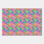 Blumenmuster in kräftigem Rosa, Blau, Orange & Gre Geschenkpapier Set (Vorderseite 2)