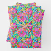 Blumenmuster in kräftigem Rosa, Blau, Orange & Gre Geschenkpapier Set (Beispiel)