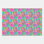 Blumenmuster in kräftigem Rosa, Blau, Orange & Gre Geschenkpapier Set (Vorderseite)