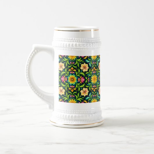 Blumenmuster in lebendigen Farben Bierglas (Links)
