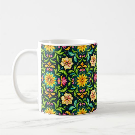 Blumenmuster in lebendigen Farben Kaffeetasse (Links)