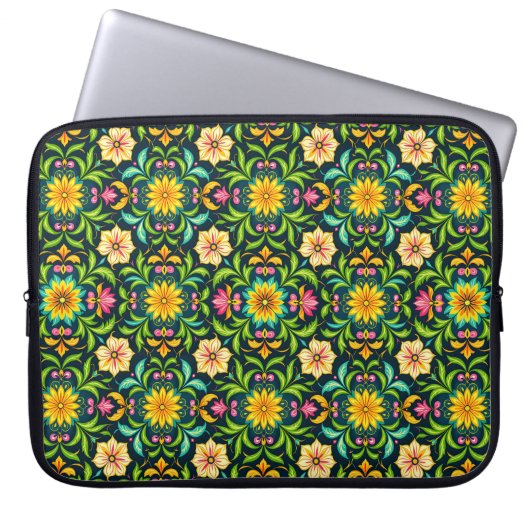 Blumenmuster in lebendigen Farben Laptopschutzhülle (Vorderseite)