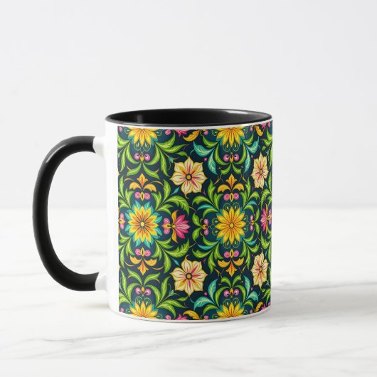 Blumenmuster in lebendigen Farben Tasse (Links)