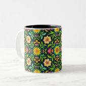 Blumenmuster in lebendigen Farben Zweifarbige Tasse (Vorderseite Links)