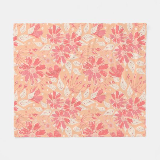 Blumenmuster in modischen Pfirsichfarben Fleecedecke (Vorderseite (Horizontal))