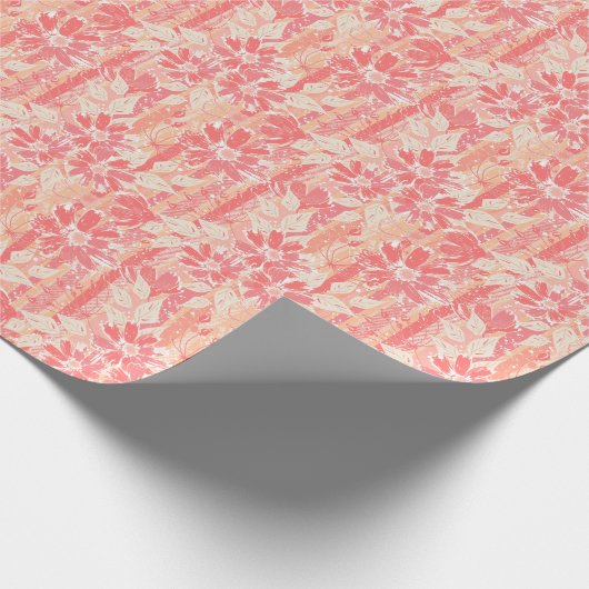 Blumenmuster in modischen Pfirsichfarben Geschenkpapier (Ecke)