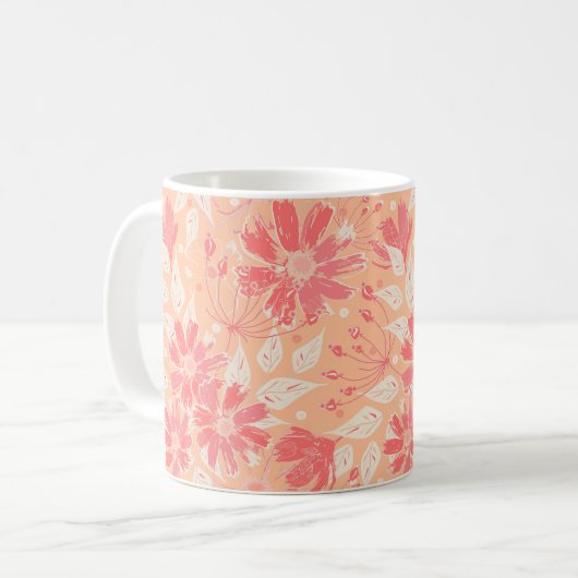 Blumenmuster in modischen Pfirsichfarben Kaffeetasse (Vorderseite Links)