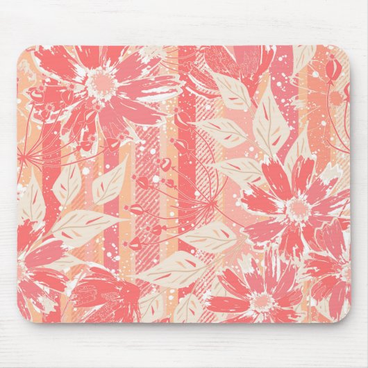 Blumenmuster in modischen Pfirsichfarben Mousepad (Vorne)