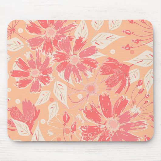 Blumenmuster in modischen Pfirsichfarben Mousepad (Vorne)