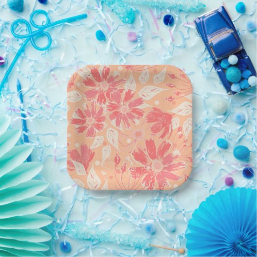 Blumenmuster in modischen Pfirsichfarben Pappteller (Party)