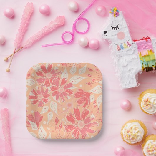 Blumenmuster in modischen Pfirsichfarben Pappteller (Party)