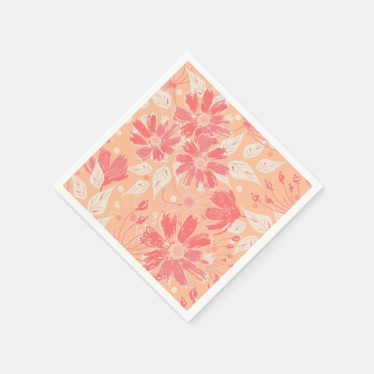 Blumenmuster in modischen Pfirsichfarben Serviette (Ecke)
