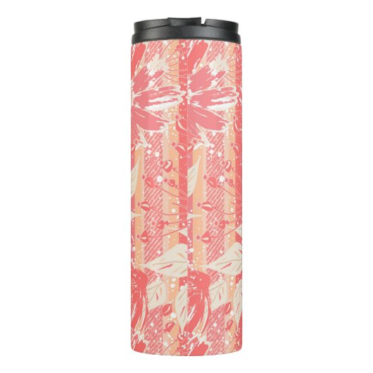 Blumenmuster in modischen Pfirsichfarben Thermosbecher (Rückseite)