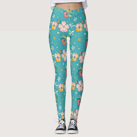 Blumenmuster in Pastellfarben Leggings (Vorderseite)