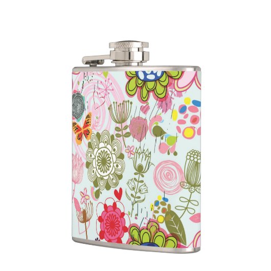 Blumenmuster in Retro Art 2 Flachmann (Links)