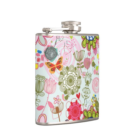 Blumenmuster in Retro Art 2 Flachmann (Rechts)