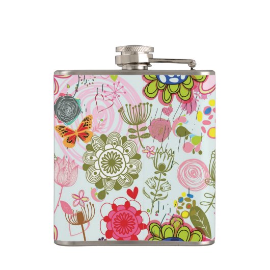 Blumenmuster in Retro Art 2 Flachmann (Rückseite)