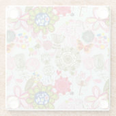 Blumenmuster in Retro Art 2 Glasuntersetzer (Rückseite)