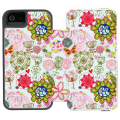 Blumenmuster in Retro Art 2 Incipio iPhone Geldbeutel-Hülle (Folio Geöffnet)
