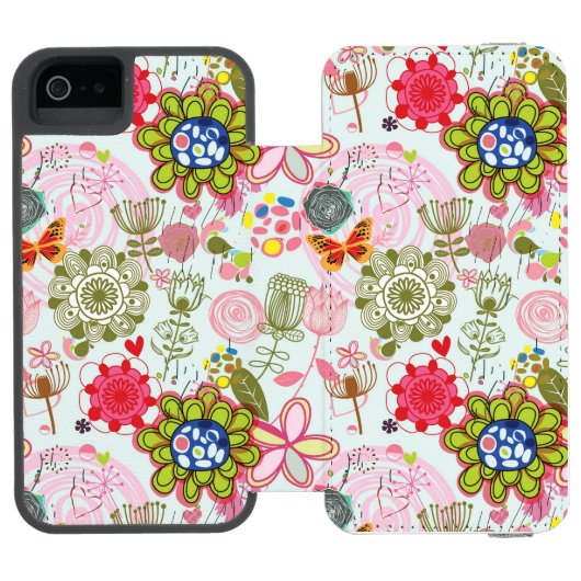 Blumenmuster in Retro Art 2 Incipio iPhone Geldbeutel-Hülle (Folio Geöffnet)