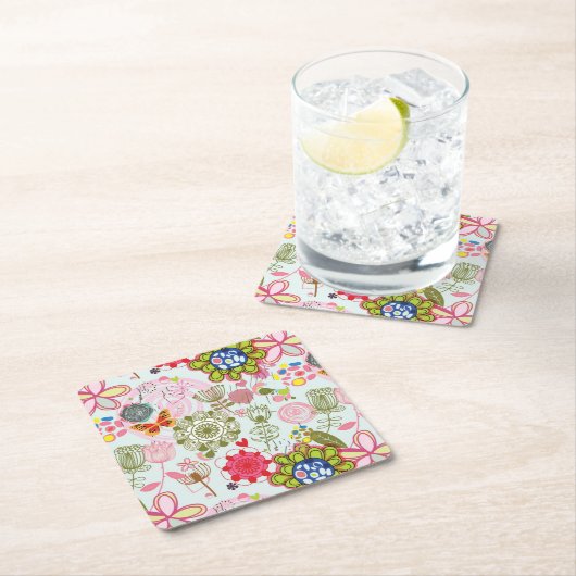 Blumenmuster in Retro Art 2 Rechteckiger Pappuntersetzer (Vor Ort)