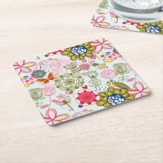 Blumenmuster in Retro Art 2 Rechteckiger Pappuntersetzer (angewinkelt)