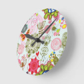 Blumenmuster in Retro Art 2 Runde Wanduhr (Winkel)