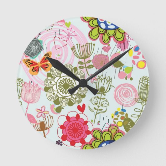 Blumenmuster in Retro Art 2 Runde Wanduhr (Vorderseite)