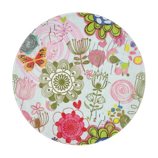 Blumenmuster in Retro Art 2 Schneidebrett (Vorderseite)