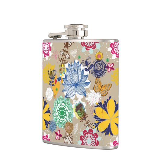 Blumenmuster in Retro Art 3 Flachmann (Links)