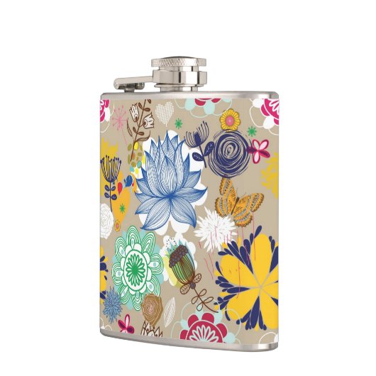 Blumenmuster in Retro Art 3 Flachmann (Links)