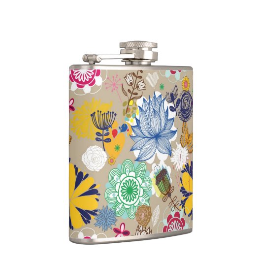 Blumenmuster in Retro Art 3 Flachmann (Rechts)