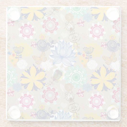 Blumenmuster in Retro Art 3 Glasuntersetzer (Rückseite)