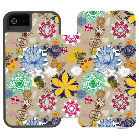 Blumenmuster in Retro Art 3 Incipio iPhone Geldbeutel-Hülle (Folio Geöffnet)