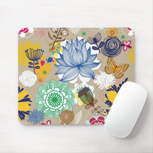 Blumenmuster in Retro Art 3 Mousepad (Mit Mouse)