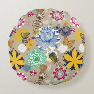 Blumenmuster in Retro Art 3 Rundes Kissen