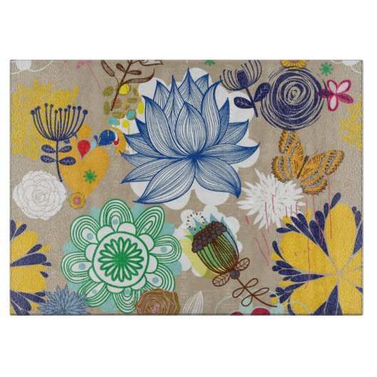 Blumenmuster in Retro Art 3 Schneidebrett (Vorderseite)