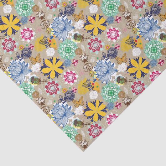 Blumenmuster in Retro Art 3 Seidenpapier (Ausschnitt)