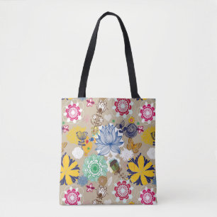 Blumenmuster in Retro Art 3 Tasche