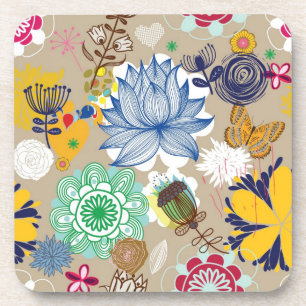 Blumenmuster in Retro Art 3 Untersetzer