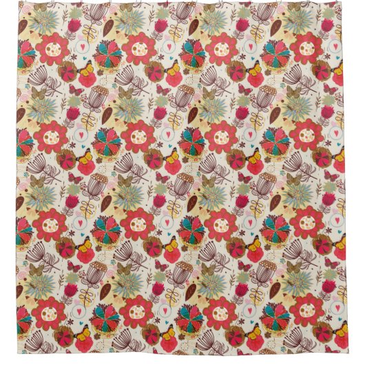 Blumenmuster in Retro Art 4 Duschvorhang (Vorderseite)