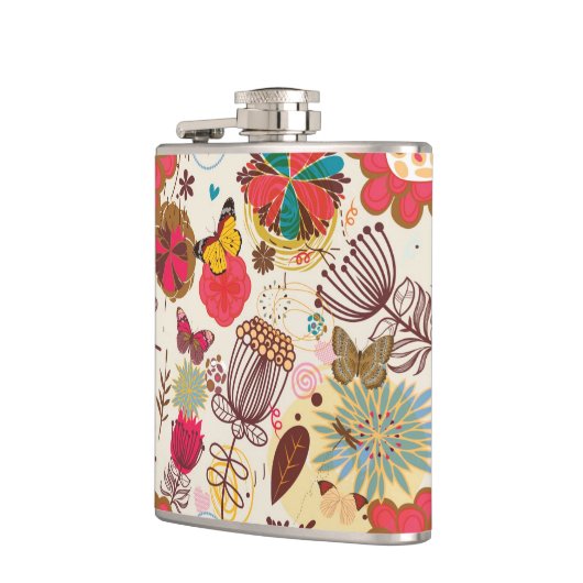 Blumenmuster in Retro Art 4 Flachmann (Links)