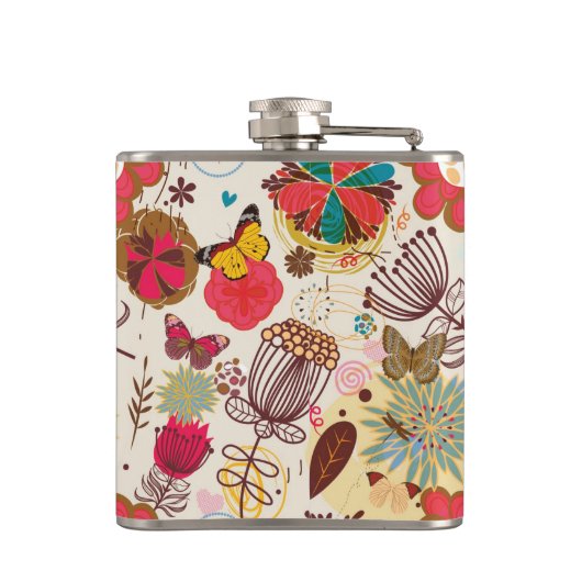 Blumenmuster in Retro Art 4 Flachmann (Rückseite)