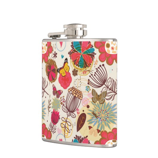 Blumenmuster in Retro Art 4 Flachmann (Links)