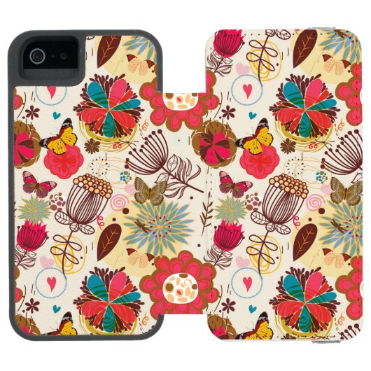 Blumenmuster in Retro Art 4 Incipio iPhone Geldbeutel-Hülle (Folio Geöffnet)