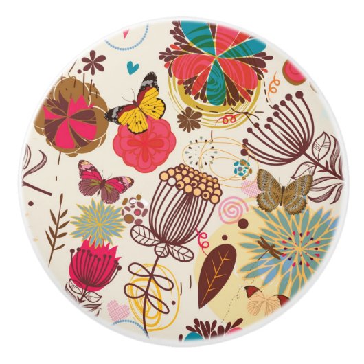 Blumenmuster in Retro Art 4 Keramikknauf (Vorderseite)