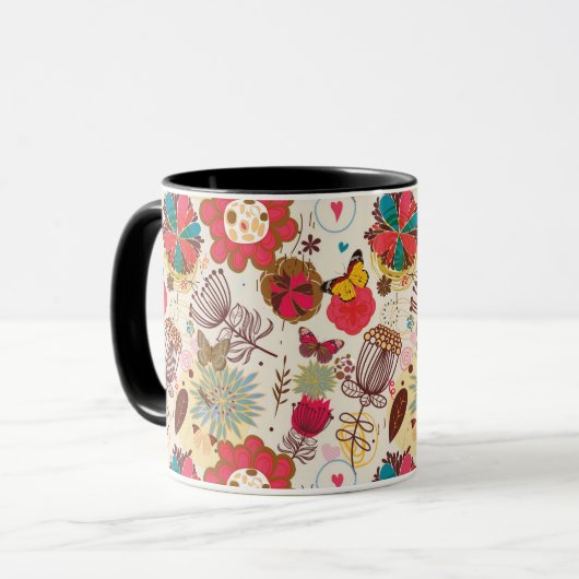 Blumenmuster in Retro Art 4 Tasse (Vorderseite Links)