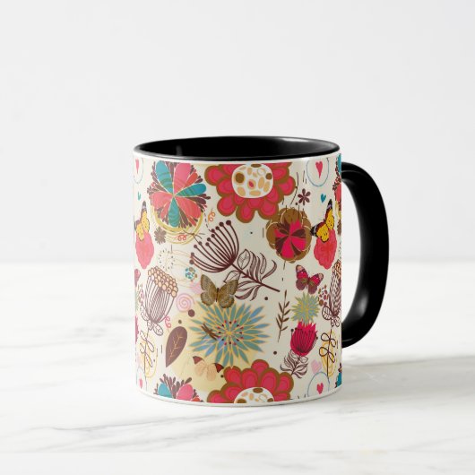 Blumenmuster in Retro Art 4 Tasse (VorderseiteRechts)