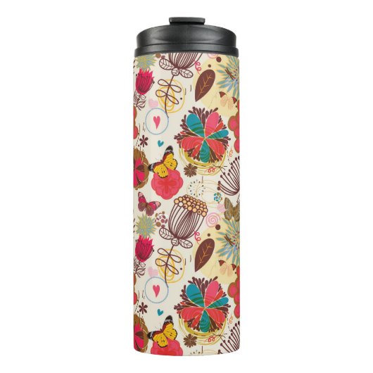 Blumenmuster in Retro Art 4 Thermosbecher (Vorderseite)